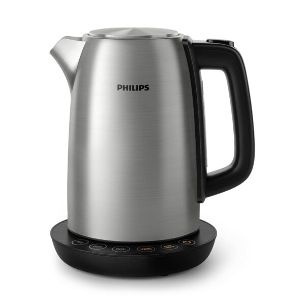Philips Daily Collection Metall Wasserkocher – 1,7L, Leuchtanzeige, 360°-Basis, Mikro-Sieb-Filter, Flaches Heizelement, Sprungdeckel, Energiesparend, Sicheres Design, Schnelles Aufkochen