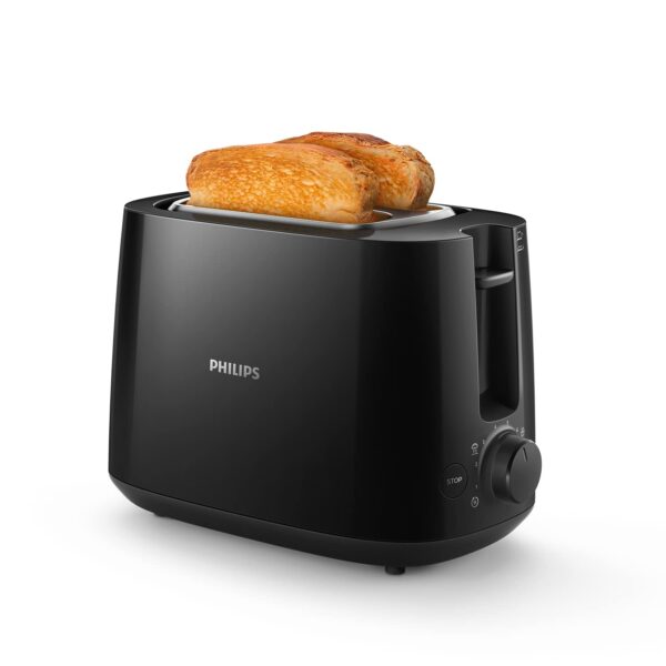 Philips Toaster – 2 Toastschlitze, 8 Stufen, Brötchenaufsatz, Auftaufunktion, Liftfunktion, Abschaltautomatik, schwarz