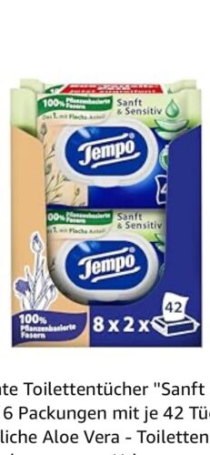 Tempo Feuchte Toilettentücher ''Sanft & Sensitiv'' - Megapack - 16 Packungen mit je 42 Tüchern - Duo Packs - natürliche Aloe Vera - Toilettenpapier, dermatologisch getestet, pH-hautneutral photo review