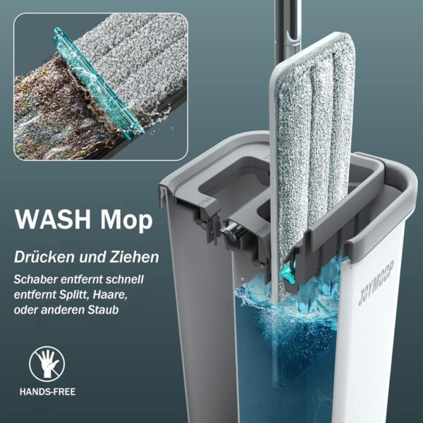 JOYMOOP Wischmopp und Eimer mit Auswringer-Set, Flacher Bodenwischer und Eimer, mit 8 Mikrofaser-Pads und verlängertem Griff, nasse und trockene Verwendung, Haushaltsreinigungswerkzeuge