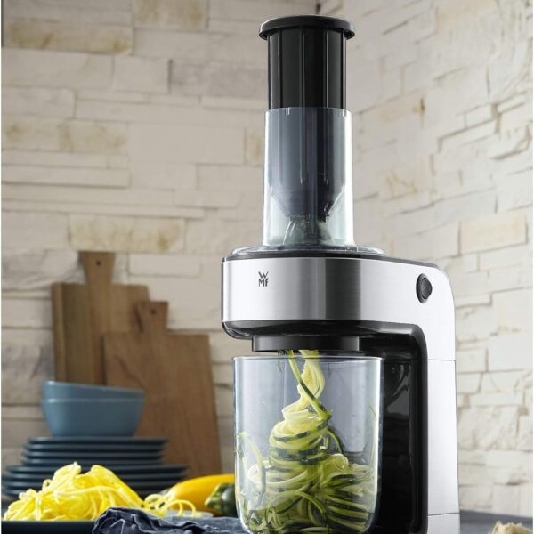 WMF Kult X Gemüsenudeln Spiralschneider elektrisch, Zoodle Maker, Zucchini Nudeln Schneider, 3 Schneideinsätze und Auffangbehälter
