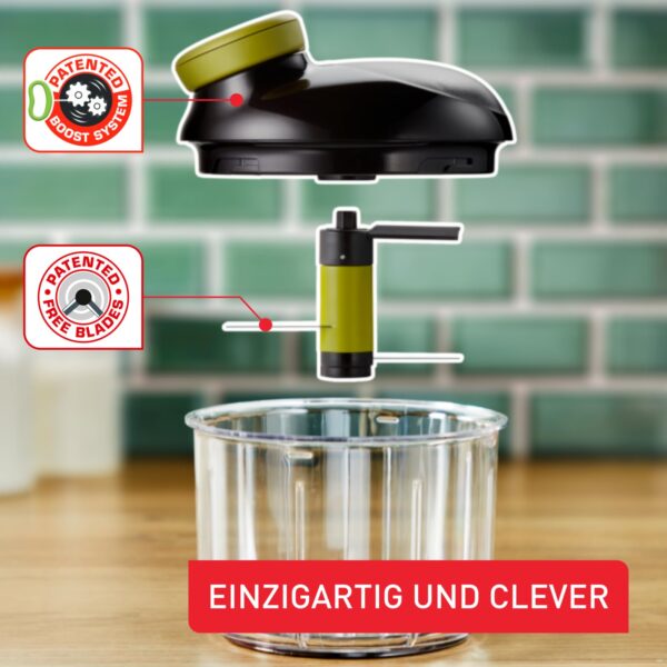 Tefal 5-Sekunden Zerkleinerer K13304, Ohne Strom, Fassungsvermögen: 500 ml, Multizerkleinerer für Gemüse, Obst, Zwiebeln, Nüsse, Knoblauch, Babynahrung, Weiß/Grün/Transparent [Energieklasse A]