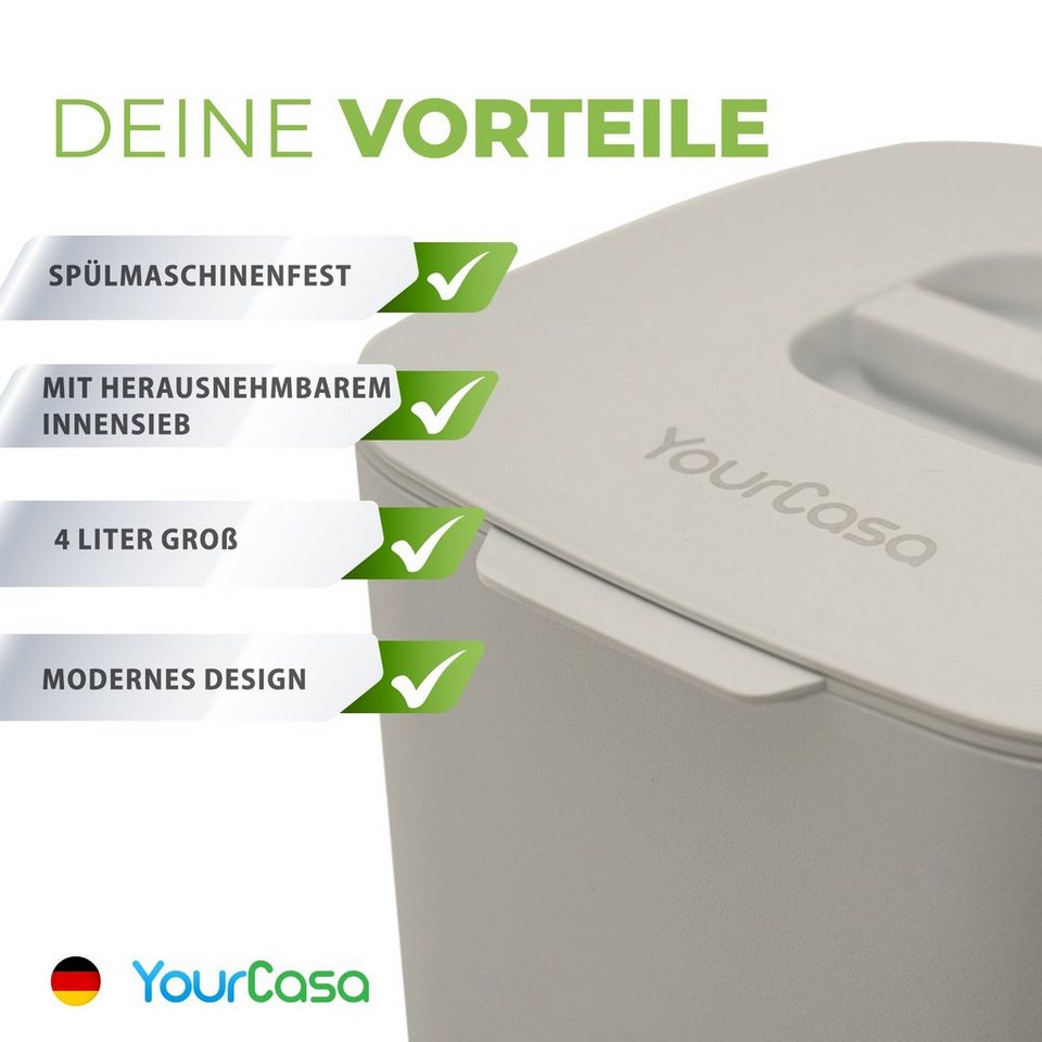 YourCasa Biomülleimer YourCasa® Biomülleimer Küche - Komposteimer für alltäglichen Biomüll, Mit Sieb, Spülmaschinenfest (3)