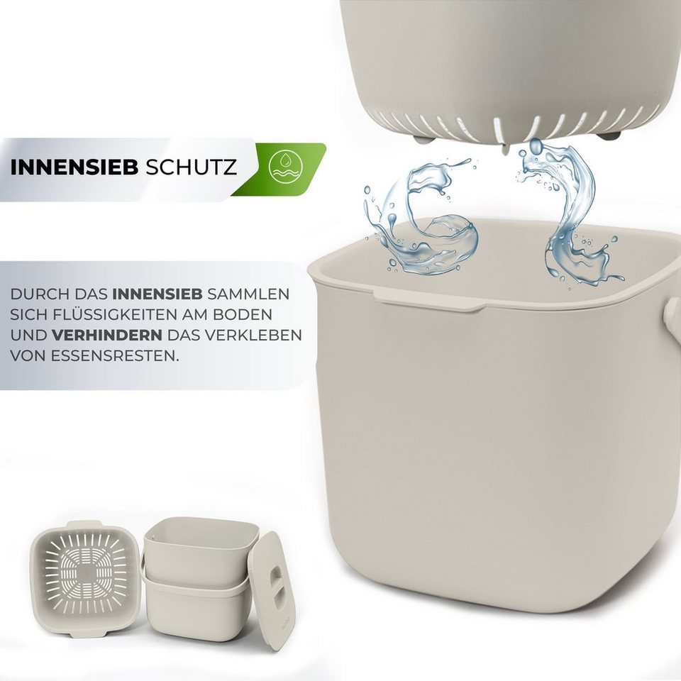 YourCasa Biomülleimer YourCasa® Biomülleimer Küche - Komposteimer für alltäglichen Biomüll, Mit Sieb, Spülmaschinenfest (4)