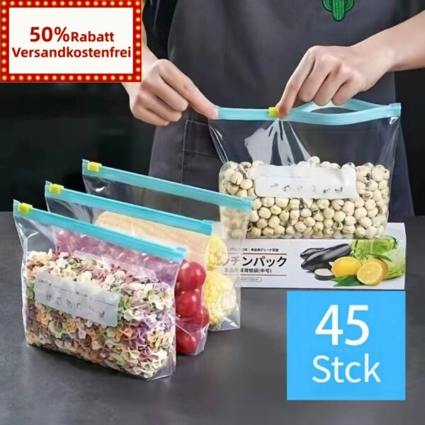 45/60 Stück Frischhaltebeutel mit Reißverschluss für Obst, Getreide, Gemüse und Fleisch – Lebensmittelaufbewahrung und Küchenorganisation