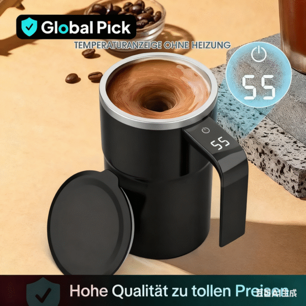 1 Automatischer Kaffeekocher mit Temperaturanzeige, USB-aufladbar, 304 Edelstahl, 200mAh Akku, ABS-Material, Magnetischer Rührstab – Tragbar für Zuhause/Büro, Ideales Geschenk zur Feiertage