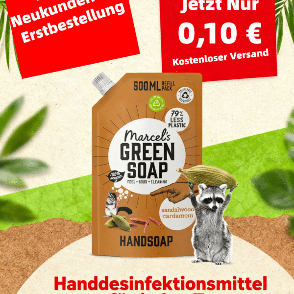 Marcel's Green Soap - Handseife Nachfüllpack Sandelholz & Kardamom - Flüssigseife Spender Nachfüllpack - Umweltfreundlich - Vegan - 97% Biologisch abbaubar - 500 ml