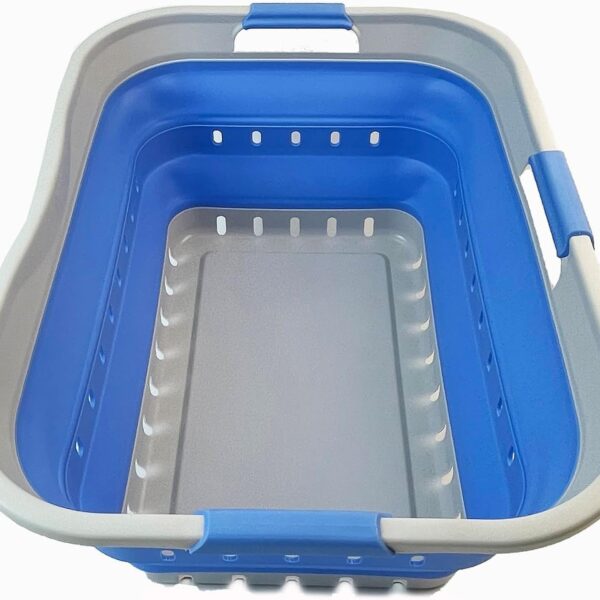 SAMMART 42L Faltbarer Wäschekorb aus Kunststoff – Faltbarer Pop-Up-Aufbewahrungsbehälter/Organizer – tragbarer Wäschekorb – platzsparender (1, Grau/Little Boy Blue)