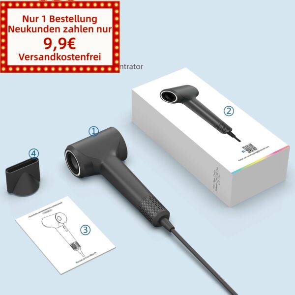 TQQ Haartrockner, 200 Million Negativ Ionen Fön, 110.000 U/min Bürstenloser Motor Schnelles Trocknen Föhn, 57dB Geräuscharm Haarföhn für Zuhause, Reisen