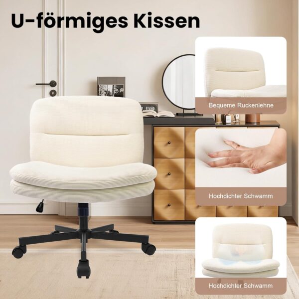 Durrafy Bürostuhl, 360° Drehstuhl mit Schwerkraftbremse Rollen, Stuhl Ohne Armlehnen, Schreibtischstuhl Höhenverstellbar, Bis 136KG Belastbar, für Schlafzimmer Büro Wohnzimmer, Beige