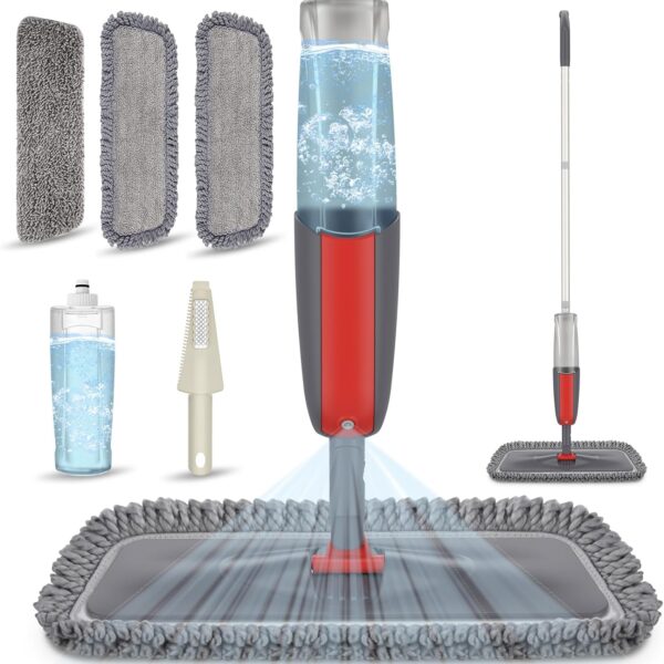 Bodenwischer mit Sprühfunktion, MEXERRIS 410ml Sprühwischer mit 3-Mikrofaserbezug und Schaber, 360 Grad Rotierender Wischmopp Wischer Boden für Schnelle Reinigung Hartholz, Marmor, Laminat, Fliesen