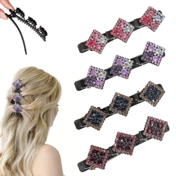 Kristall Haarspangen Damen 2026 Upgrade, 5 Leaf Clover Haarschmuck, 4 Stück Blumen Haarclips, Stylische Haarklammern für Elegante Frisuren, Geflochtene Haarspange für Mädchen für Elegante Frisuren (A)