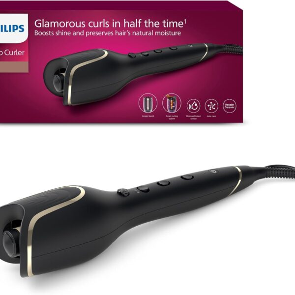 Philips automatischer Lockenstab 8000 Series, Lockenwickler/Curler, 27 verschiedene Stylingoptionen, Schwarz, Modell BHB876/00