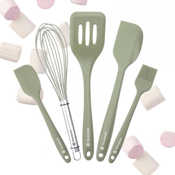 Starpack 'Flip & Whip' Premium-Silikon-Backutensilien-Set (5-teilig) – Kochutensilien hitzebeständig bis 315 °C – Backutensilien – große & kleine Spatel, Schneebesen & Backen – Pinsel-Backwerkzeug-Set