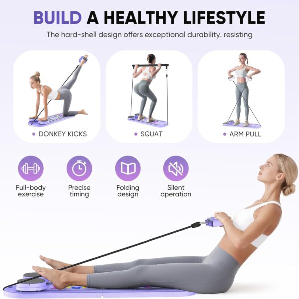 Pilates-Reformer-Set, 5-in-1 Pilates-Reformer mit LED-Zähler, automatischer Rückprallrolle, multifunktionales Übungsbrett für Heimübungen