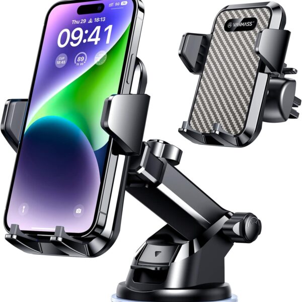 VANMASS Handyhalterung Auto 2025 neuste Version Handy Halterung Auto 4 in 1 Lüftung & Saugnapf Handyhalter 100% Kratzschutz Smartphone Halterungen für Navigationszubehör iPhone 17 Samsung S24 Huawei