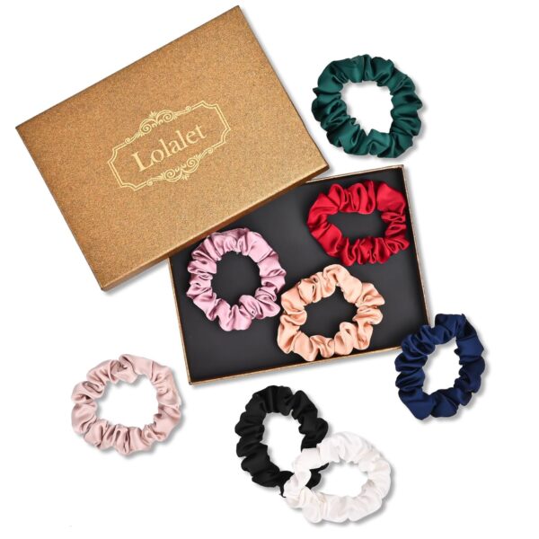 (8 Stück) Lolalet Haargummis Seide Scrunchies für Damen, Premium Satin Haargummis, Weiche Elastische Silk Pferdeschwanzhalter für Damen Frauen Mädchen Haarschmuck 8 Farben -Stil A