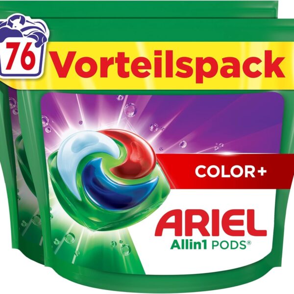 Ariel Waschmittel Pods All-in-1, Flüssigwaschmittel Kapseln 76 Waschladungen, Color+, Kraftvolle Fleckentfernung ab der 1. Wäsche