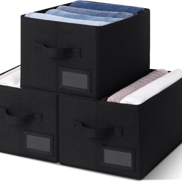 GRANNY SAYS Aufbewahrungsboxen aus Stoff, 3er-Pack Stoffkisten, Schwarz Aufbewahrungskörbe, Faltbare Stoffboxen, Wardrobe Storage Boxes, Faltboxen Kleiderschrank für Kleidung, Regalboxen