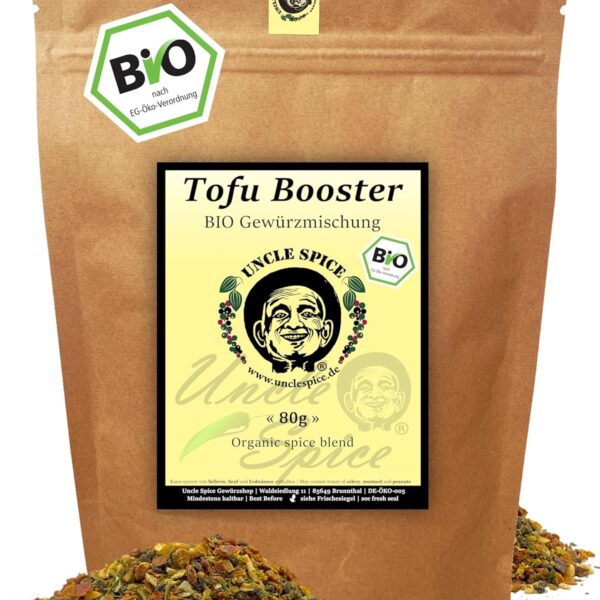 UNCLE SPICE® Tofu Booster - BIO Gewürzmischung - 80g feine Gewürzkomposition für Tofu & vegane Gerichte in Premiumqualität - Aromatische Gewürzmischung mit herzhaften und frischen Noten – DE-ÖKO-005