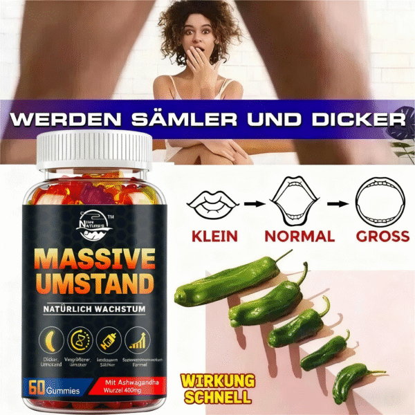 XXXL Plus Size Male ENLARGER Länger Breiter Größerer Mann Natürliches Wachstum 60 Gummies