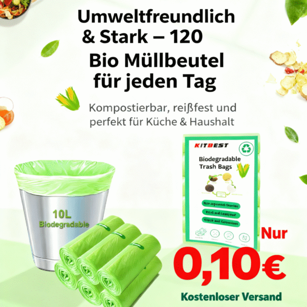 120 Stück Biomüllbeutel 10L, KITBEST Bio Müllsäcke Müllbeutel Abfallsäcke Biomülltüten Kompostierbare, Reißfeste Bio Beutel Küchen Lebensmittel Abfallbeutel für Küche, Büro, Wohnzimmer (45 x 50 cm)